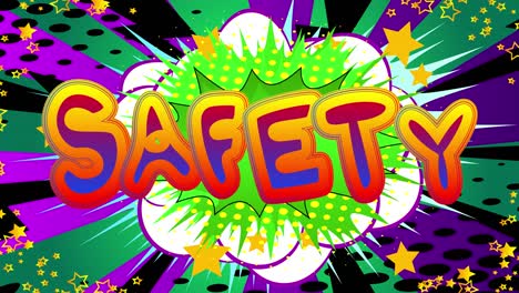 safety. motion poster. 4k animated comic book word text moving.