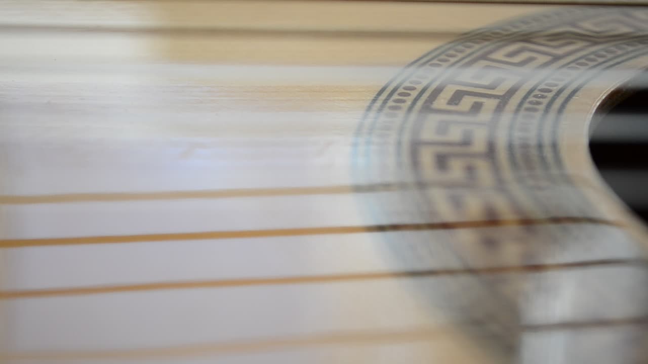 Corde di chitarra. Ripresa di una chitarra