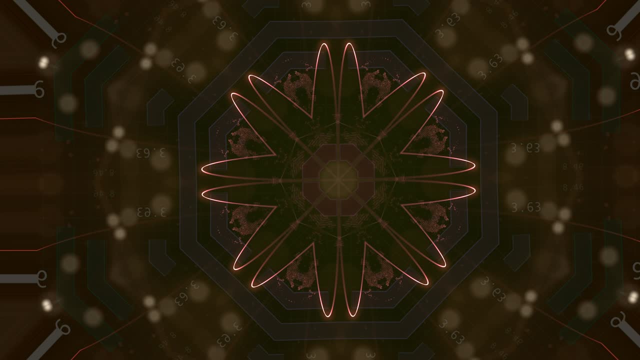 patrón dorado abstracto generando activamente nuevos impulsos de la fuente de energía y luego dando efecto de onda de choque aislado en fondo negro,