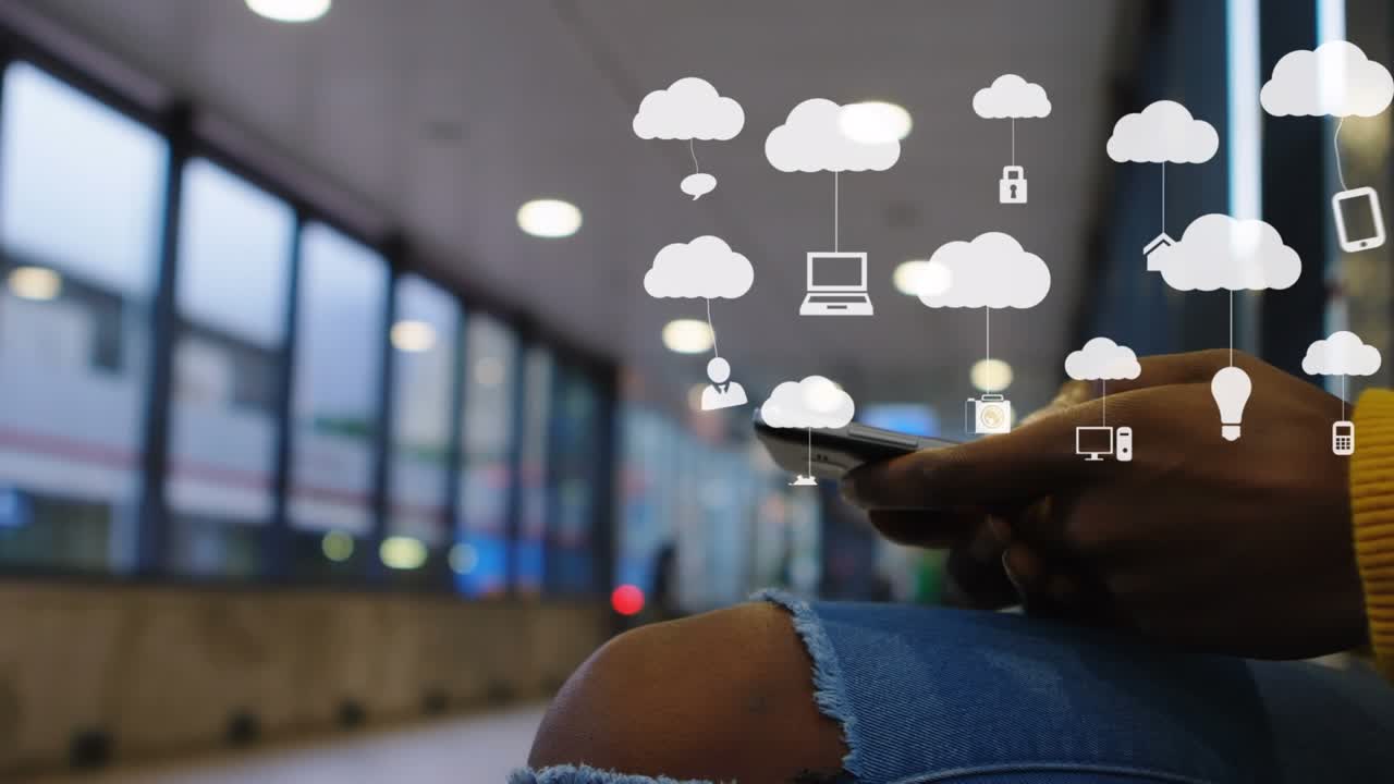 A woman is using a mobile phone on a subway