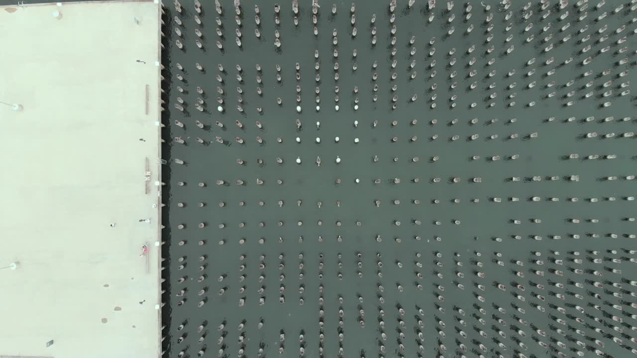 Overhead Drone Shot of cultural, historical  Princes Pier which was called New Railway pier at Port Melbourne by City of Port Philip