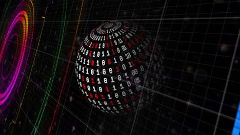 animación de escaneo de alcance con formas sobre el globo con procesamiento de datos en fondo negro