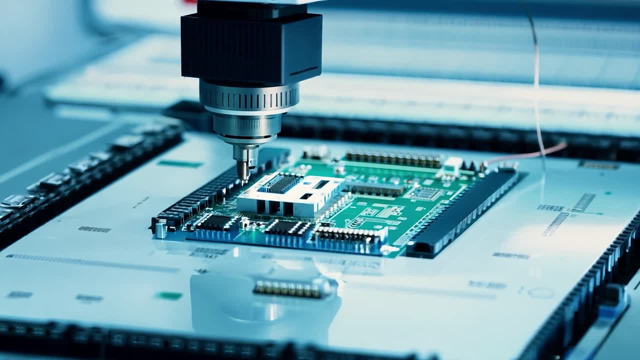 회로판을 조립하는 로 팔의 클로즈업