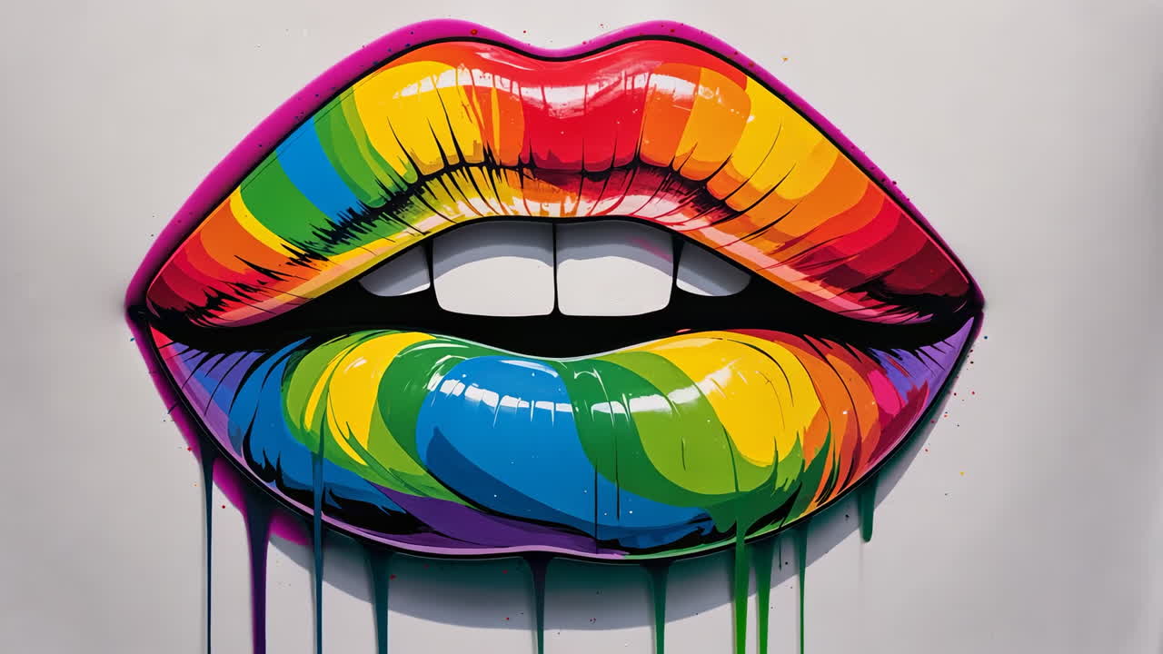 Pop Art di Labbra Arcobaleno Vivaci con Vernice che Cola