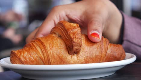 croissant en la mano y en el plato