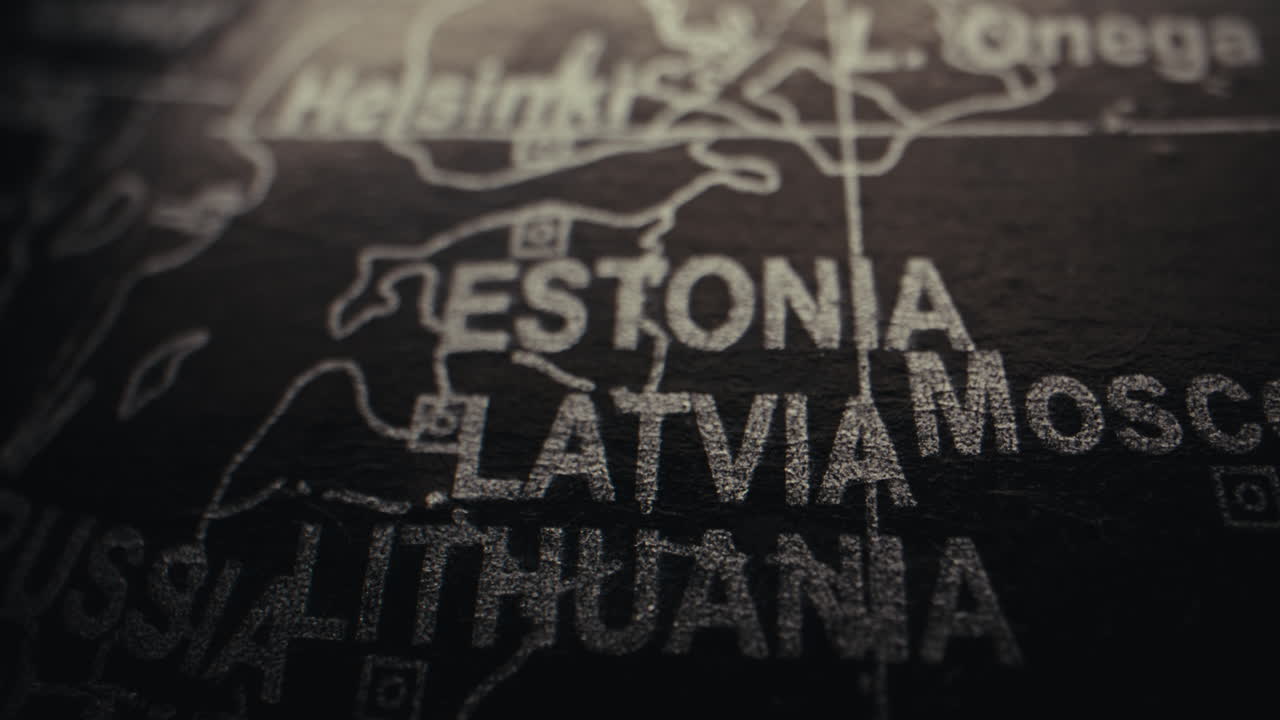 Close-up of a world map of Estonia, Latvia and Lithuania