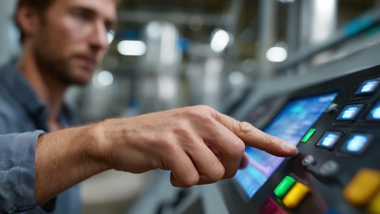 Operator Engaging Control Panel for Machinery Operations, Precision Tasks, and Industrial Automation in a Manufacturing Environment