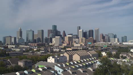 Drone-view-of-downtown-Houston,-Texas