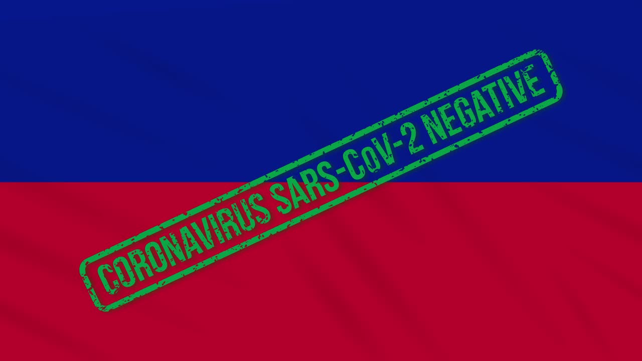 하이티가 코로나 바이러스로부터 자유를 얻은 녹색 스프를 가진 발을 흔들고 있습니다.