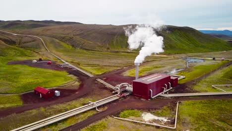 drone aerial over the krafla geothermal power plant in iceland where clean electricity is generated 2