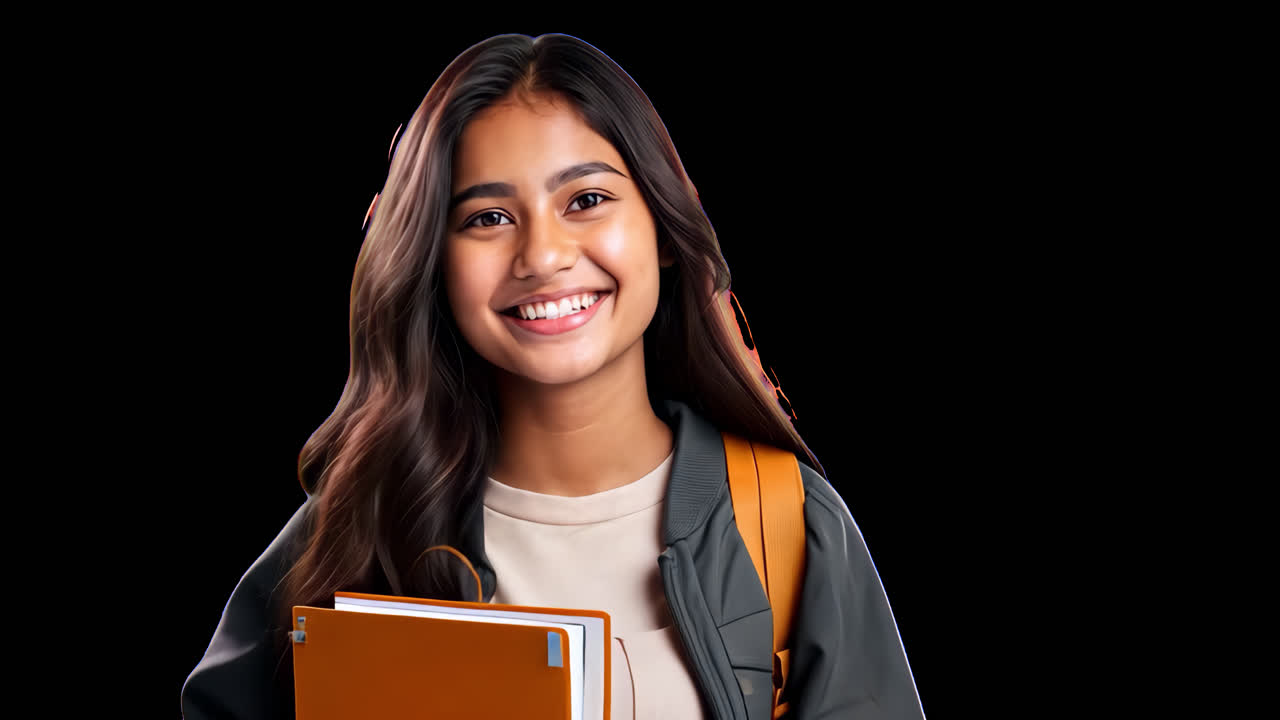 Smiling student with backpack animated overlay, transparent 4K video, alpha channel, ProRes 4444