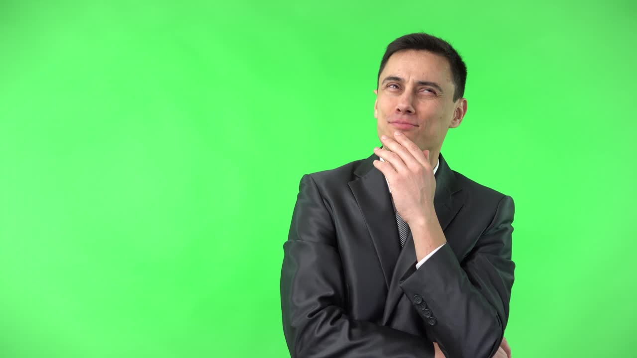 Businessman Thinking and Pondering on Green Screen