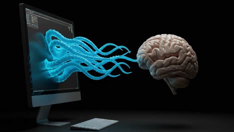 creative exploration of artificial intelligence and human cognition in a futuristic digital environment