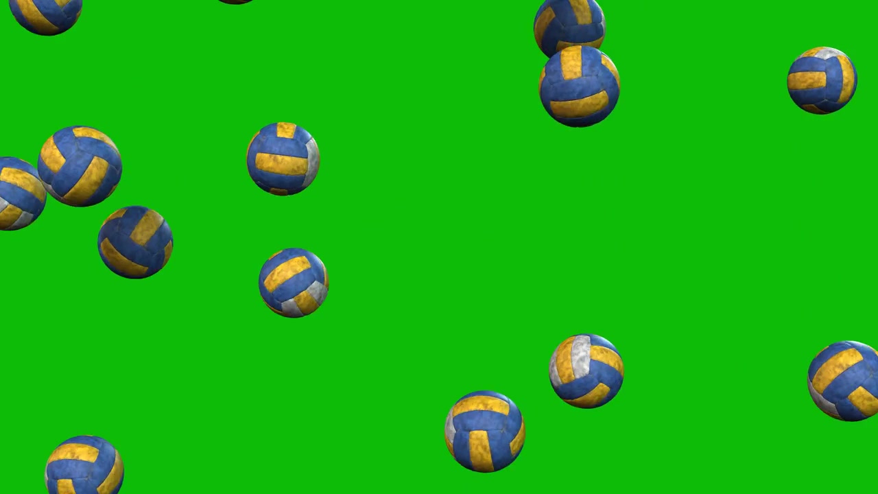 Volleyballs falling on green screen 3D animation