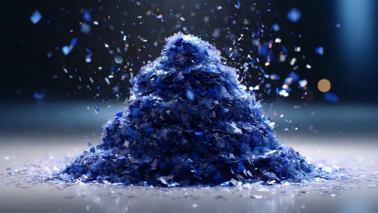 An Intricate Formation of Shimmering Blue Particles Captured in a Dynamic Ambiance, Showcasing the Beauty of Color and Texture in Motion