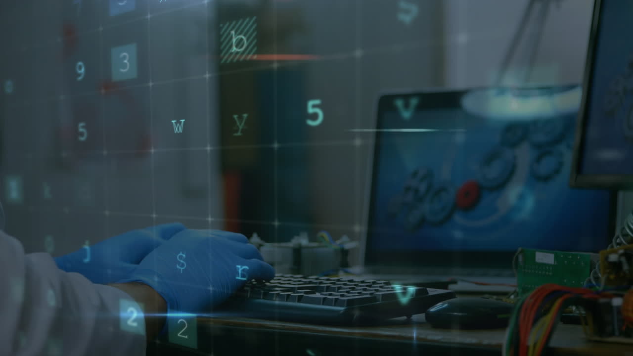 animación de advertencia de ataque cibernético sobre un científico que usa una computadora