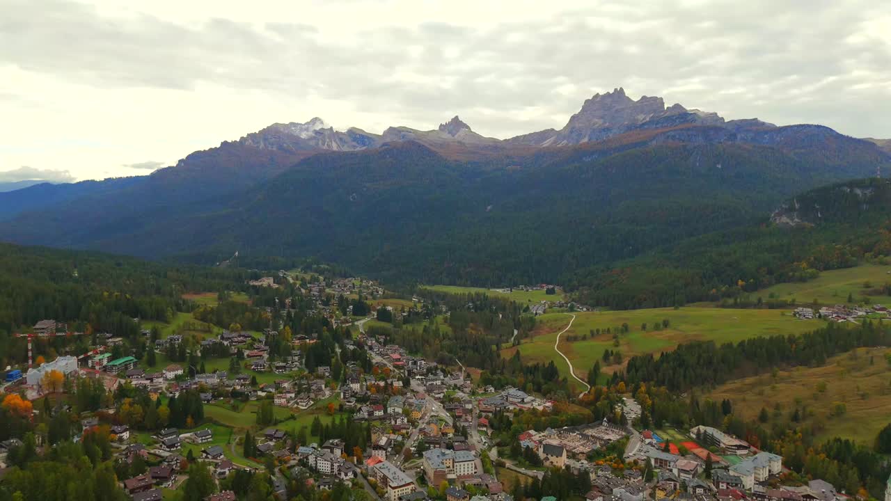 Aerial View of a Mountain Village in the Dolomites