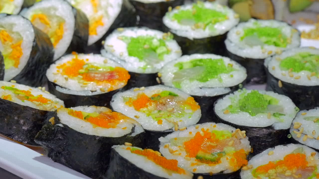 close up shot of rolls of sushi