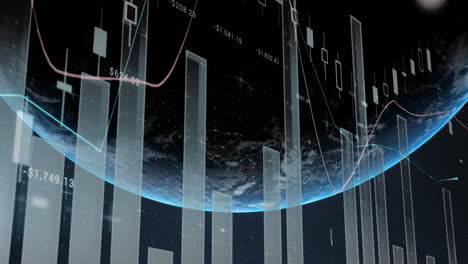 animation of statistics and financial data processing over globe