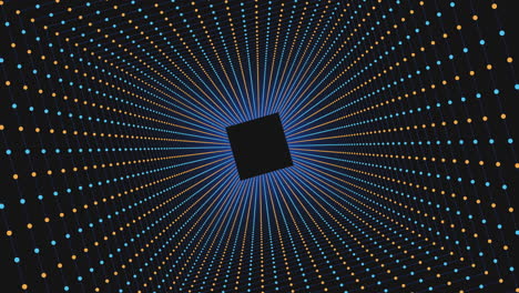 dynamic design vibrant dots surround a striking black square on blue and orange background