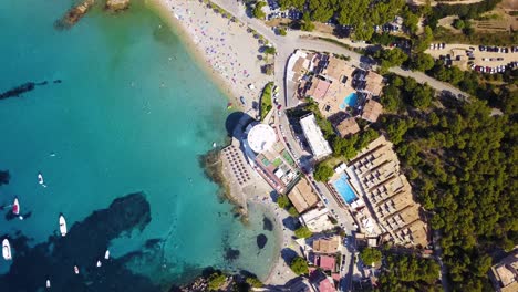 overhead drone shot of the playa de san telmo beach resort, a popular tourist destination in the canary islands, spain located off the coast of the north africa