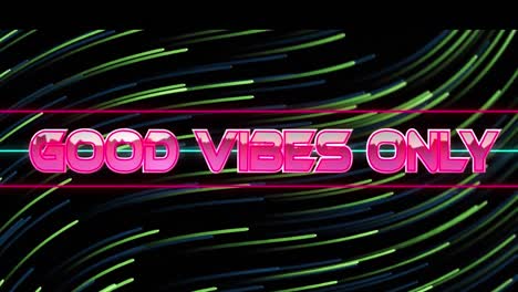 Animation of good vibes only text over green trails on black background