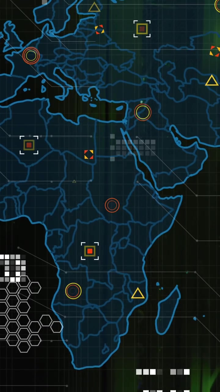 Animation of financial data processing over world map and computer servers