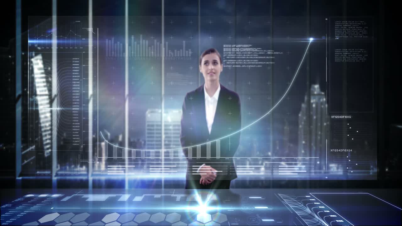 mujer de negocios usando una pantalla digital