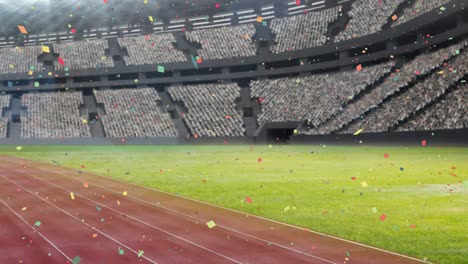 animation of confetti falling over sports stadium