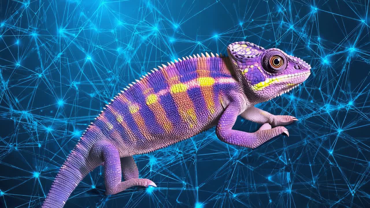 Colorful Chameleon on Blue Background