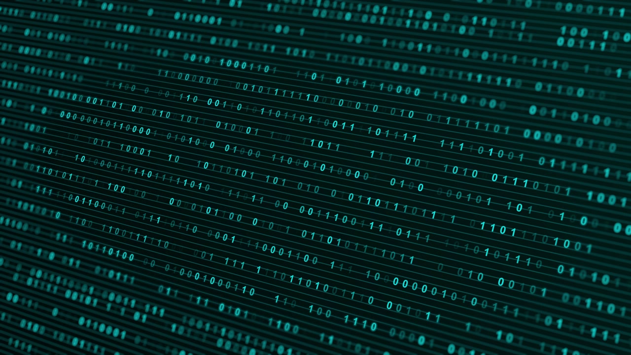 Digitaler Binärcode strömt auf dunklem Hintergrund
