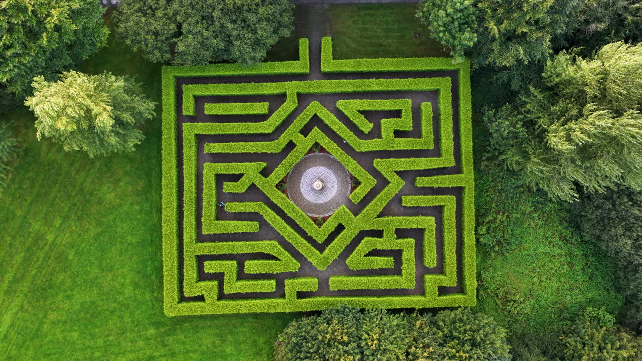 Birds Eye view of tourists going through maze in Oakfield Park in Donegal Ireland