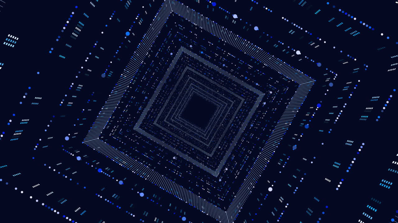 cubos futuristas con puntos de neón y líneas en vértigo en gradiente oscuro