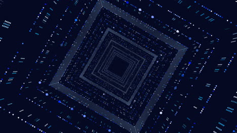 futuristic cubes with neon dots and lines in vertigo on dark gradient