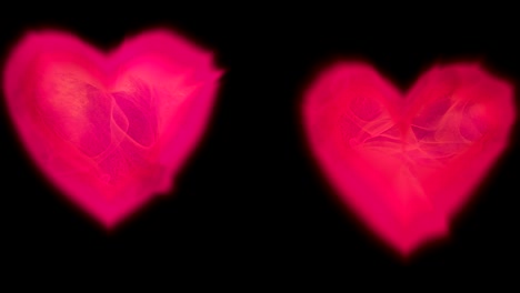 una superposición romántica de dos corazones rosados brillantes de neón
