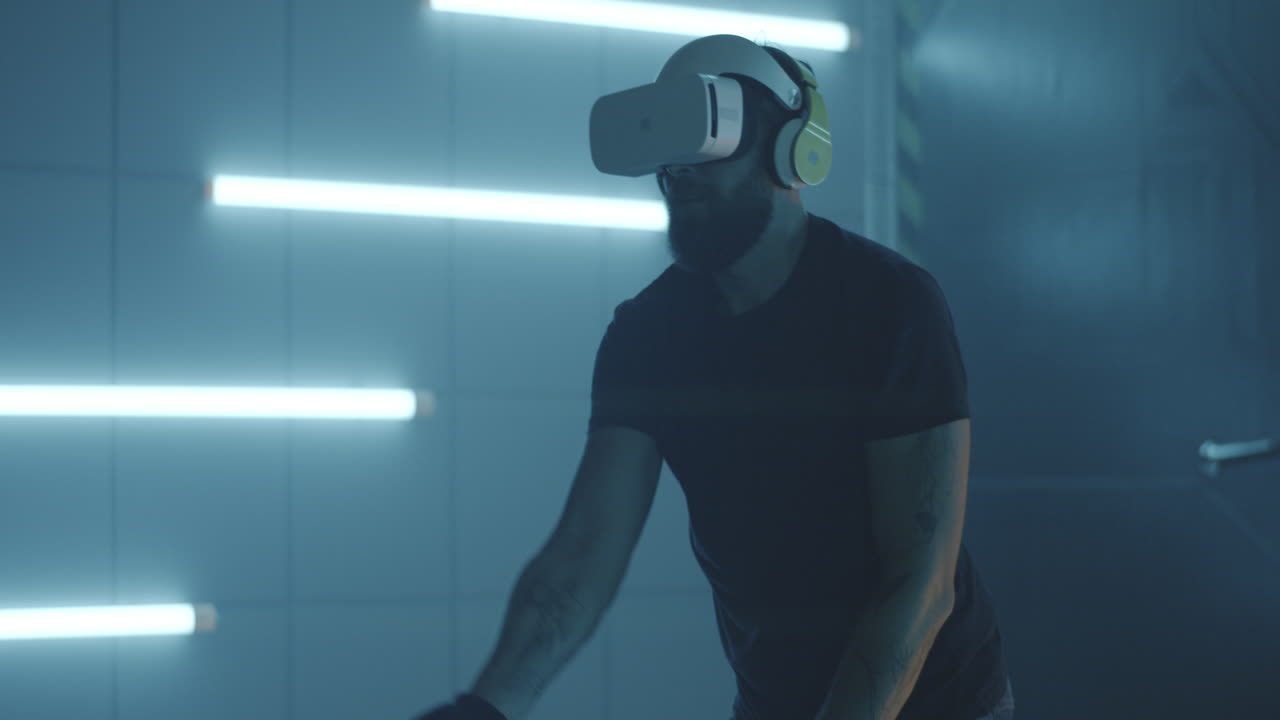 Man Using VR Boxing Simulator