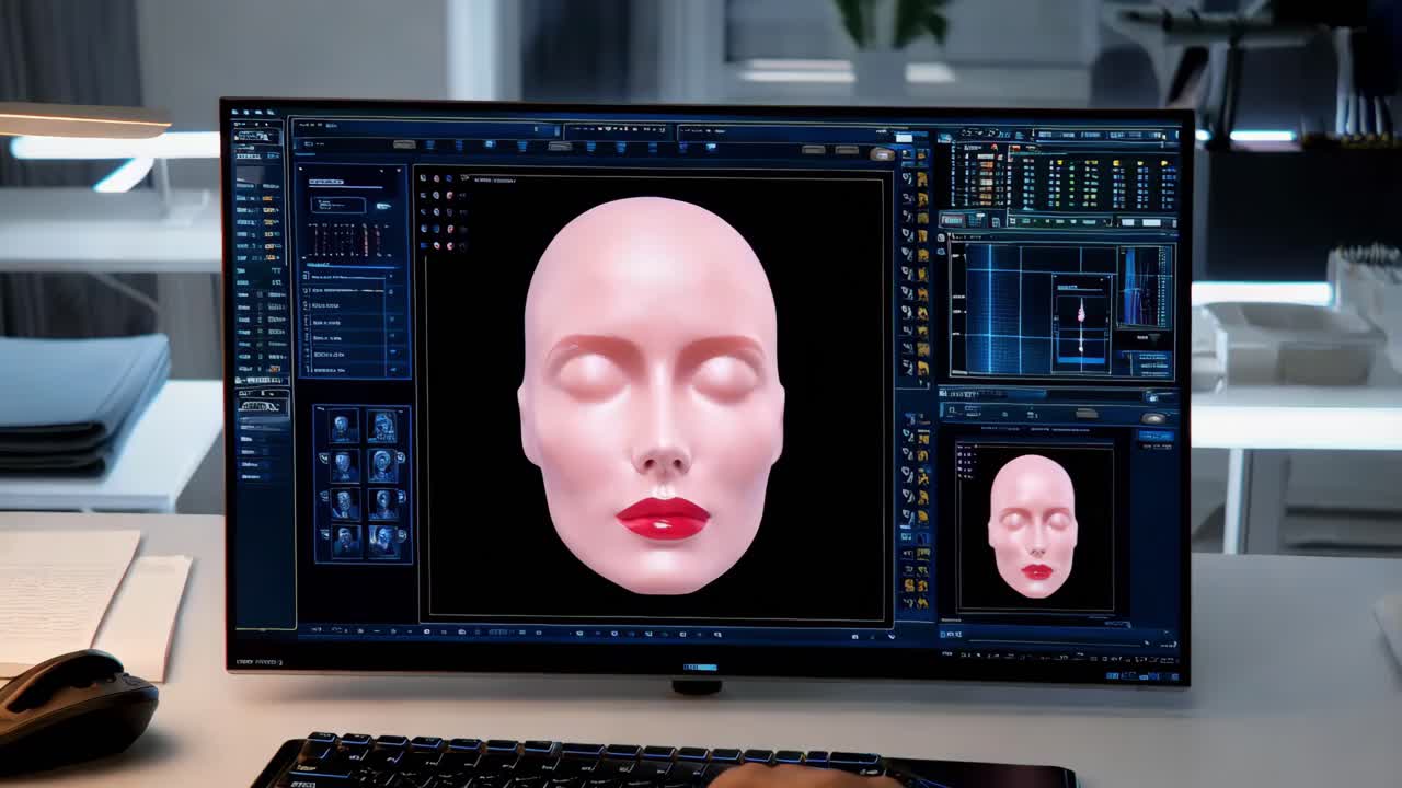 컴퓨터 화면에서 디지털 얼굴 디자인