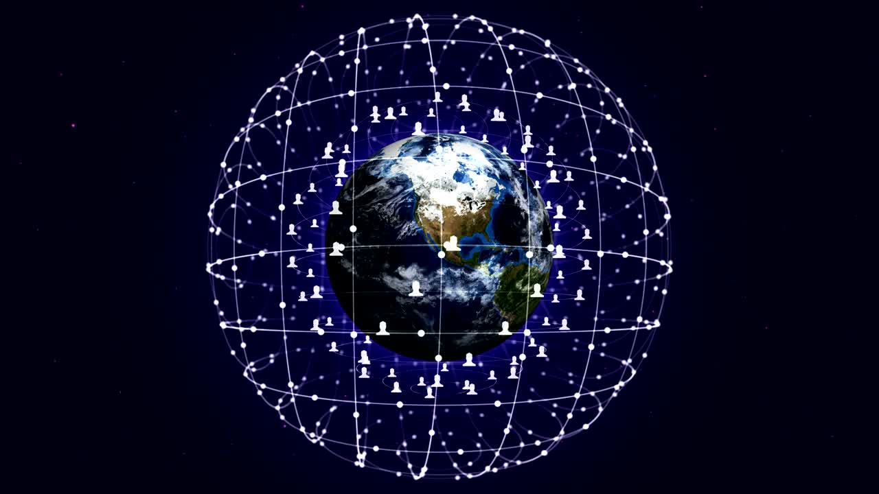 tierra, concepto de red de conexión animación, renderización, fondo, bucle
