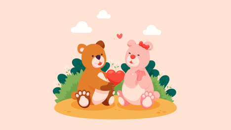 사랑스러운 테디 베어가 심장을 나누고 있습니다.