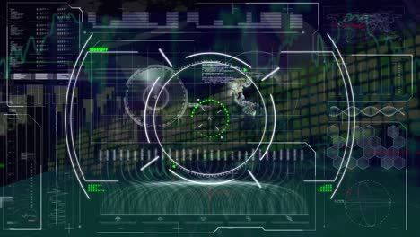 Scope scanning over digital interface with data processing against blue background