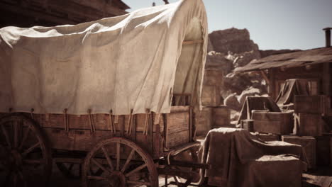 an old wooden wagon in the desert