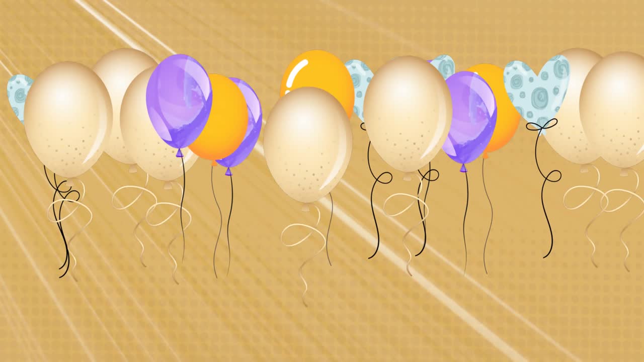 animación de globos de colores volando sobre un fondo beige