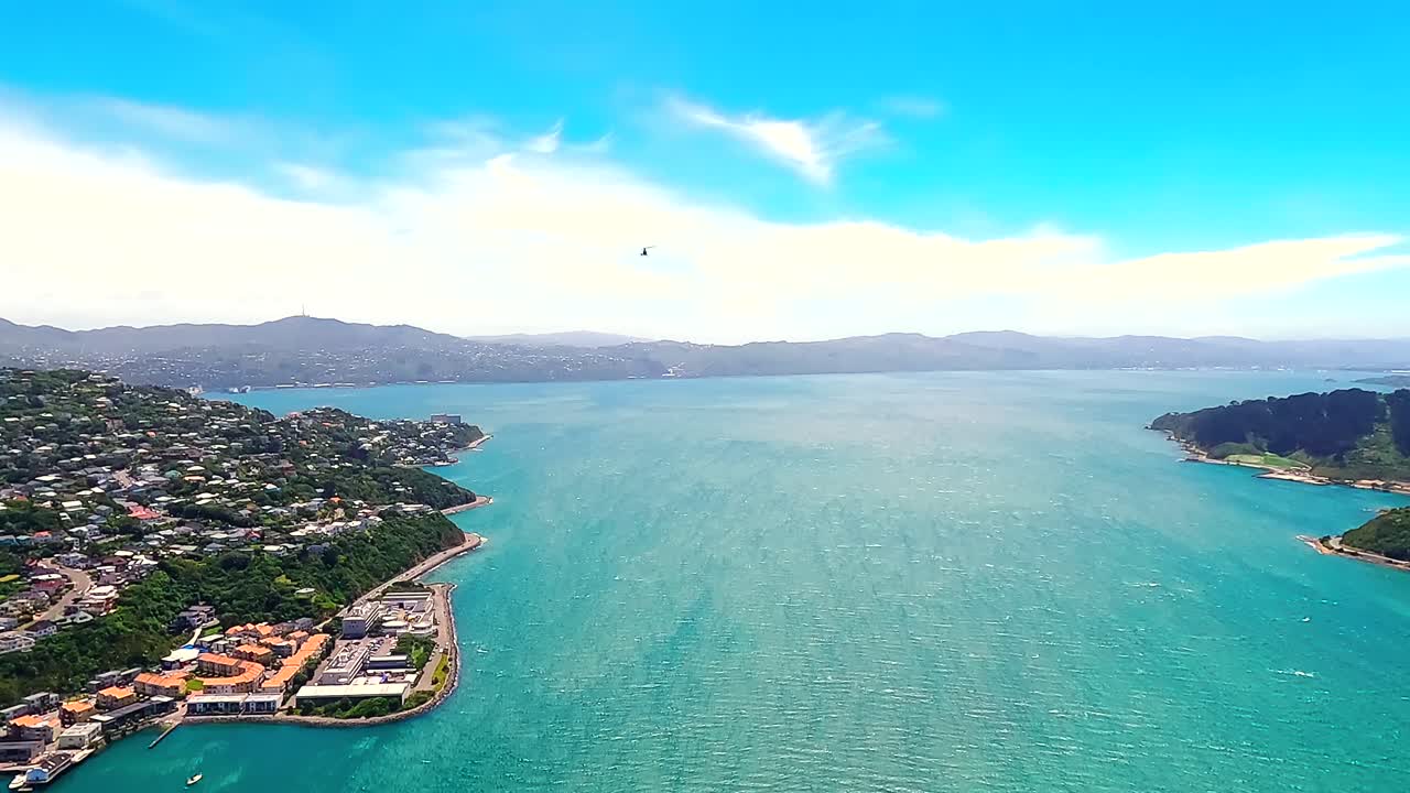 Helicopter flying around Wellington on a sunny day, New Zealand