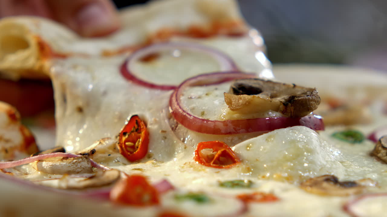 Close-up of a delicious pizza with cheese and toppings