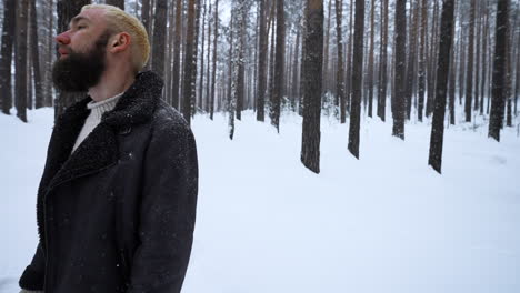 man in a winter forest