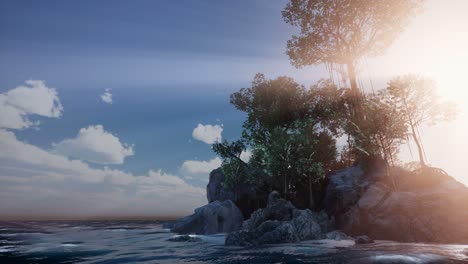isla rocosa con árboles como el océano