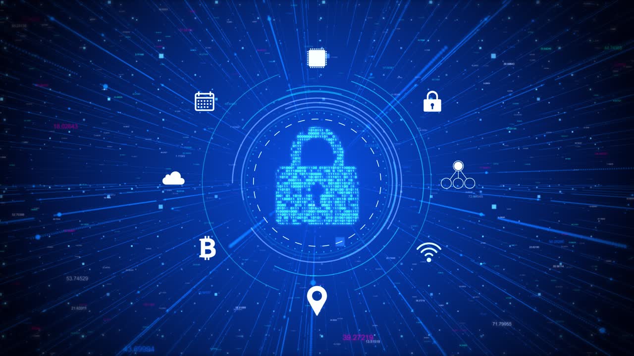 4k digital internet cyber security lock icon of data network protection loop animation new virtual