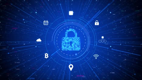 4k digital internet cyber security lock icon of data network protection loop animation new virtual