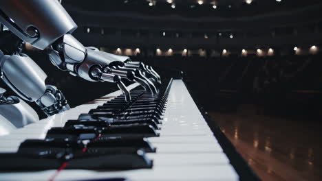 robot playing piano in concert hall