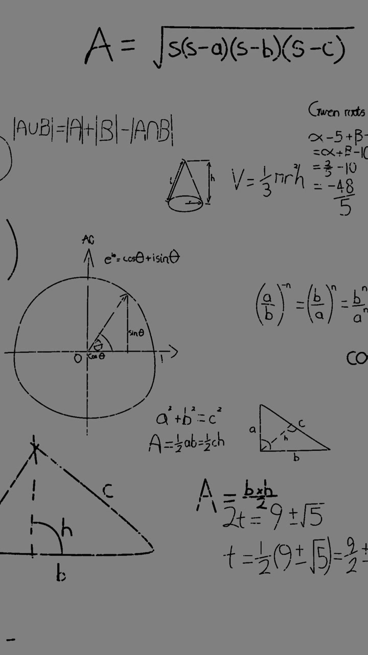 Animazione di grafici matematici e dati su sfondo grigio